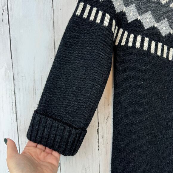 LOFT Grey/White Fair Isle Rabbit Hair Wool 3/4 Sleeve Sweater Dress Size Medium - Picture 4 of 12